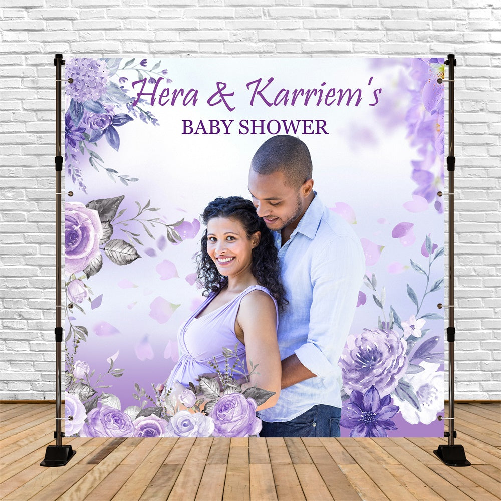 Baby Shower Backdrop Purple Bloom Romance Custom Backdrop MRR7-10
