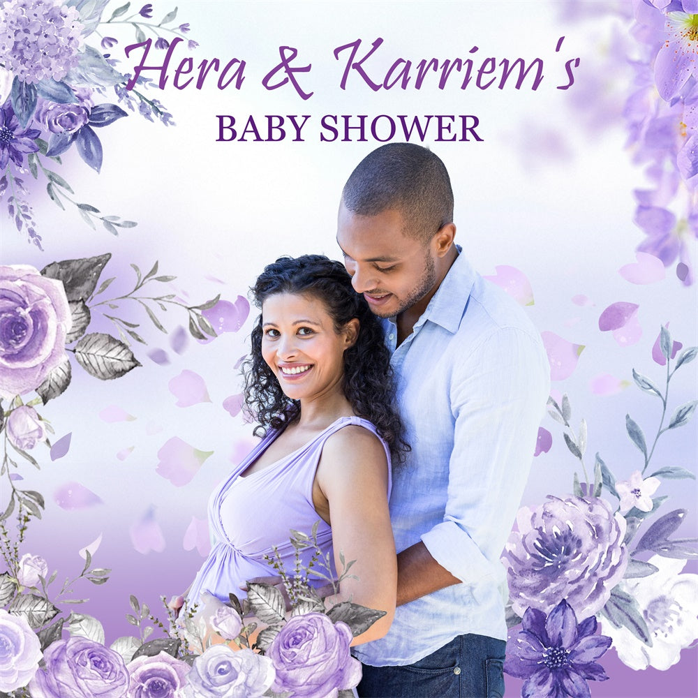 Baby Shower Backdrop Purple Bloom Romance Custom Backdrop MRR7-10
