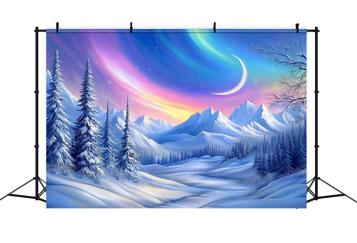Snow Forest Backdrop Winter Crescent Wonderland Backdrop MRR7-109