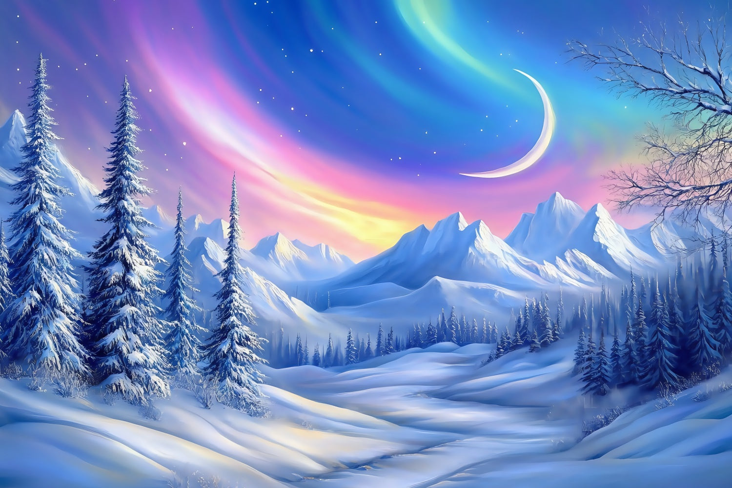 Snow Forest Backdrop Winter Crescent Wonderland Backdrop MRR7-109