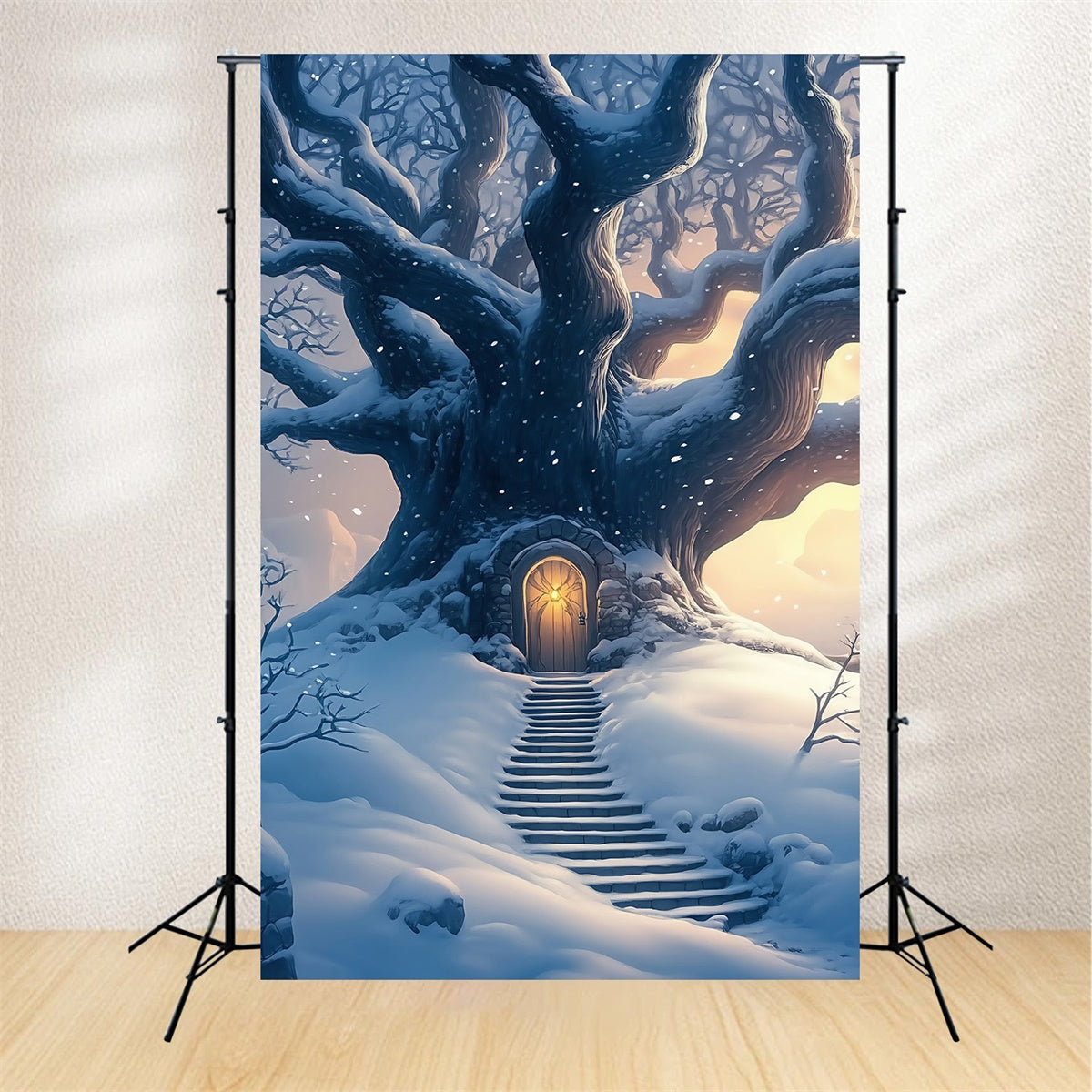 Snow Forest Backdrop Twilight Snow Tree Door Backdrop MRR7-115