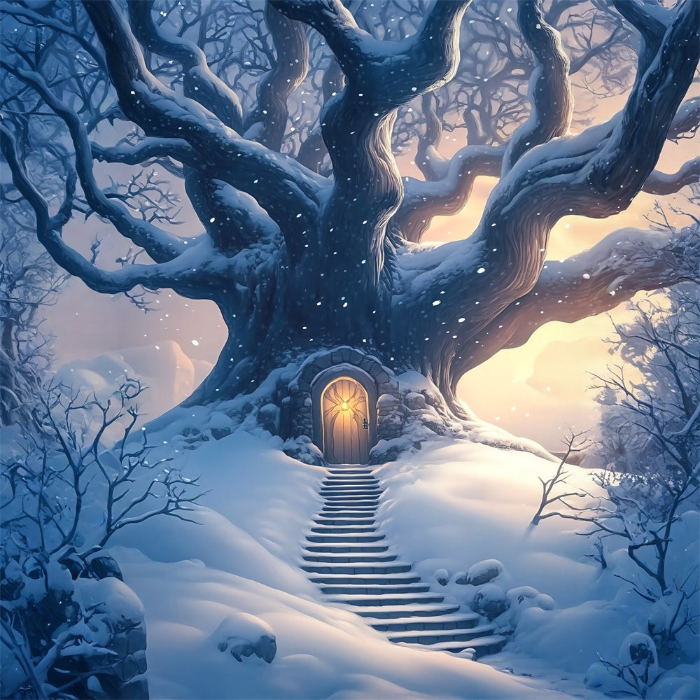 Snow Forest Backdrop Twilight Snow Tree Door Backdrop MRR7-115