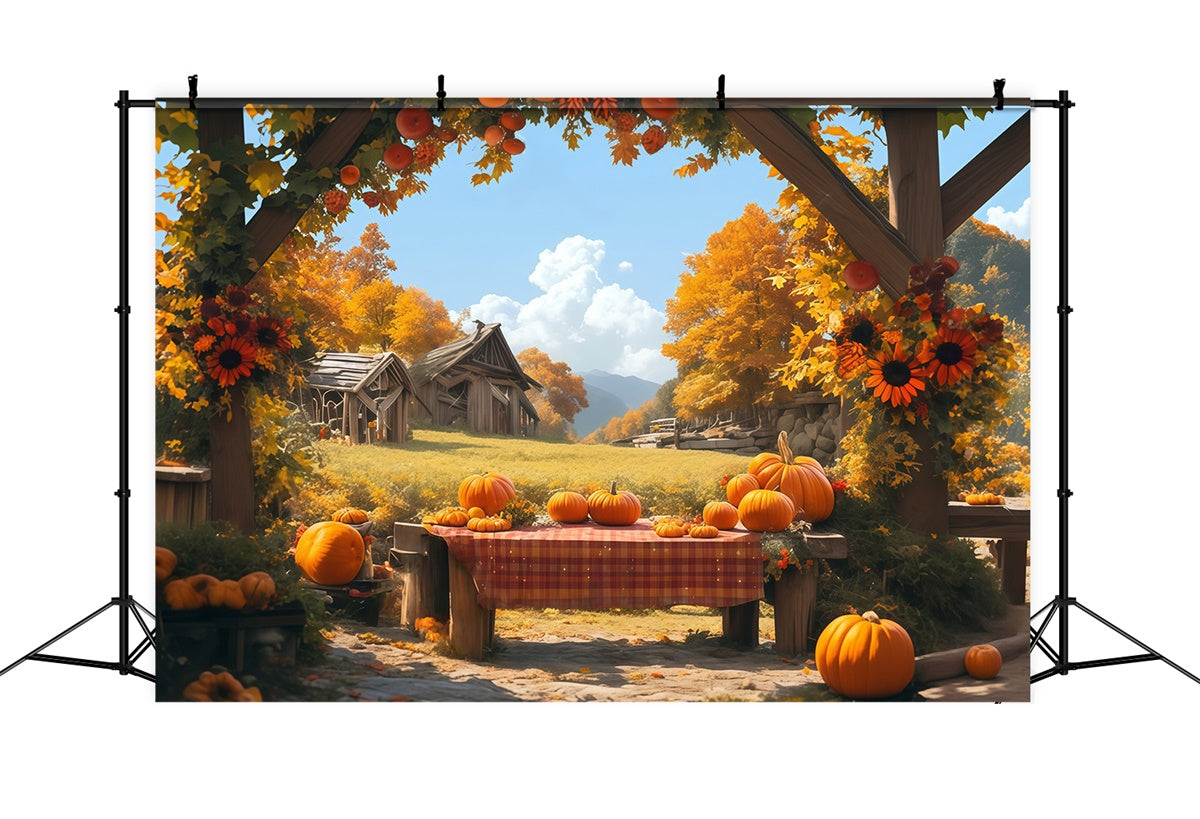 Fall Photo Backdrops Rustic Table Harvest Backdrop MRR7-116