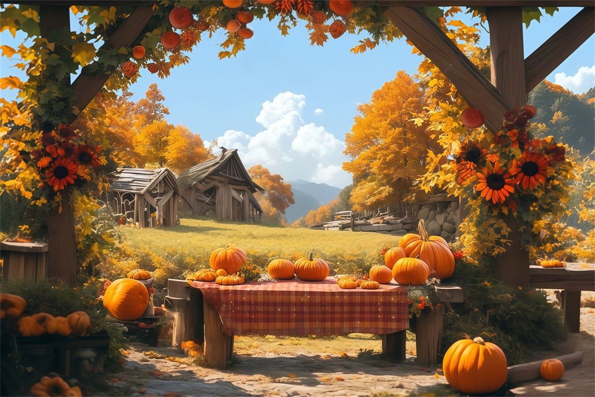 Fall Photo Backdrops Rustic Table Harvest Backdrop MRR7-116