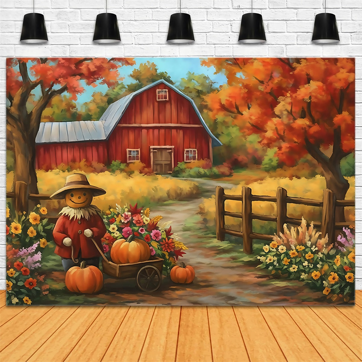 Barn Backdrop Flowers Pumpkins Delight Autumn Backdrop MRR7-119