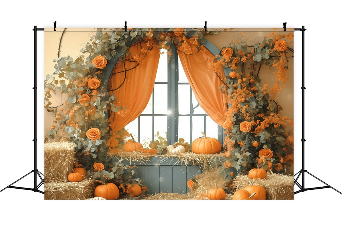 Fall Backdrop For Photos Pastel Pumpkin Window Backdrop MRR7-121