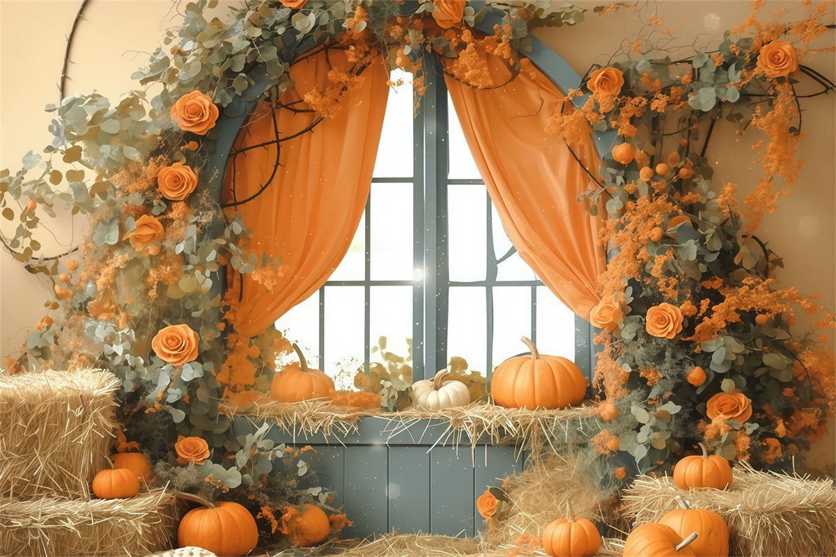 Fall Backdrop For Photos Pastel Pumpkin Window Backdrop MRR7-121
