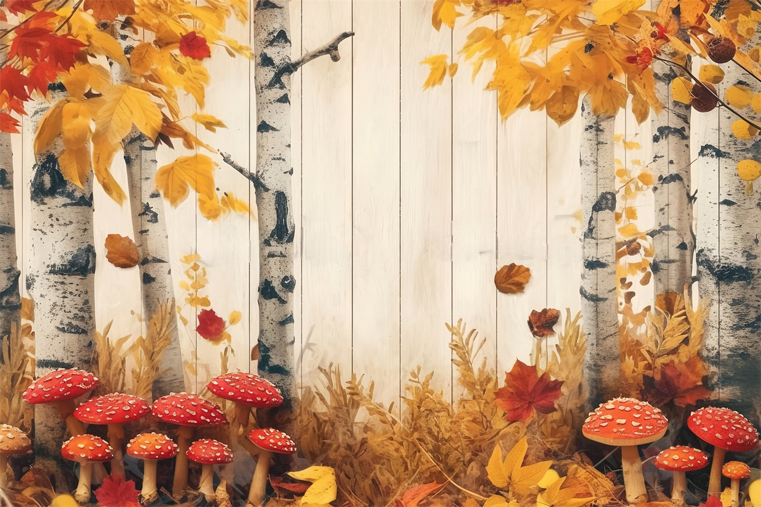 Fall Photo Backdrop Red Mushroom Woodland Backdrop MRR7-123