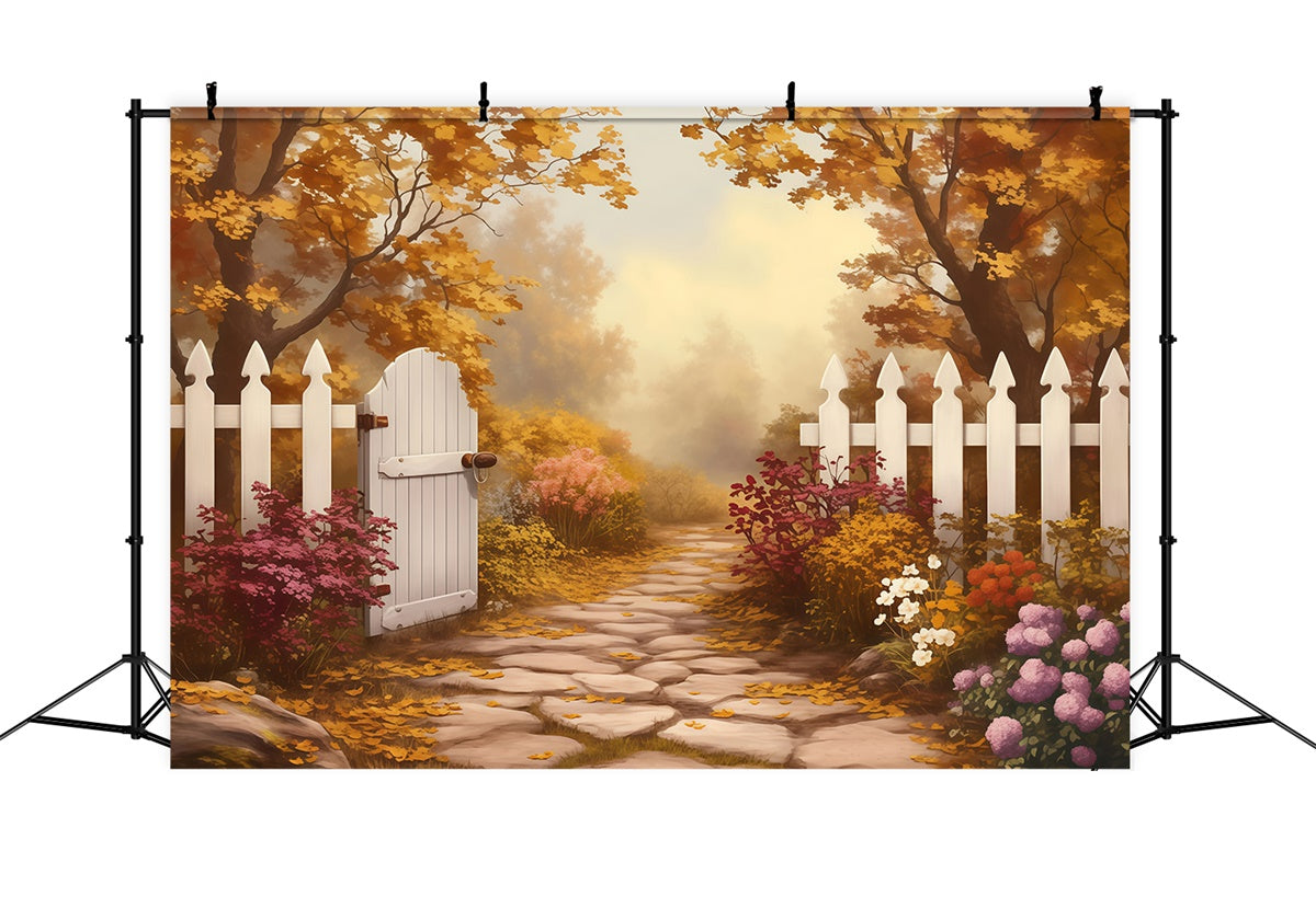 Fall Forest Backdrop White Fence Golden Trail Backdrop MRR7-124