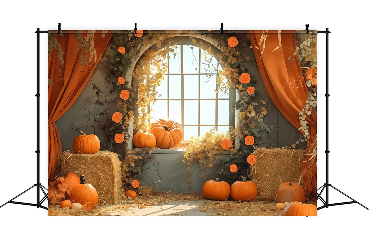Autumn Backdrops Harvest Window Hay Scene Backdrop MRR7-125
