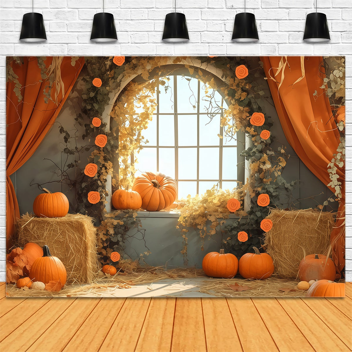 Autumn Backdrops Harvest Window Hay Scene Backdrop MRR7-125