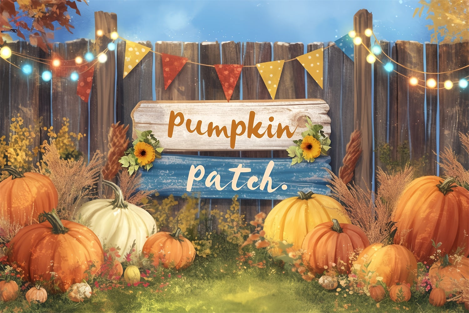 Autumn Photo Backdrop Rustic Banner Pumpkin Backdrop MRR7-126