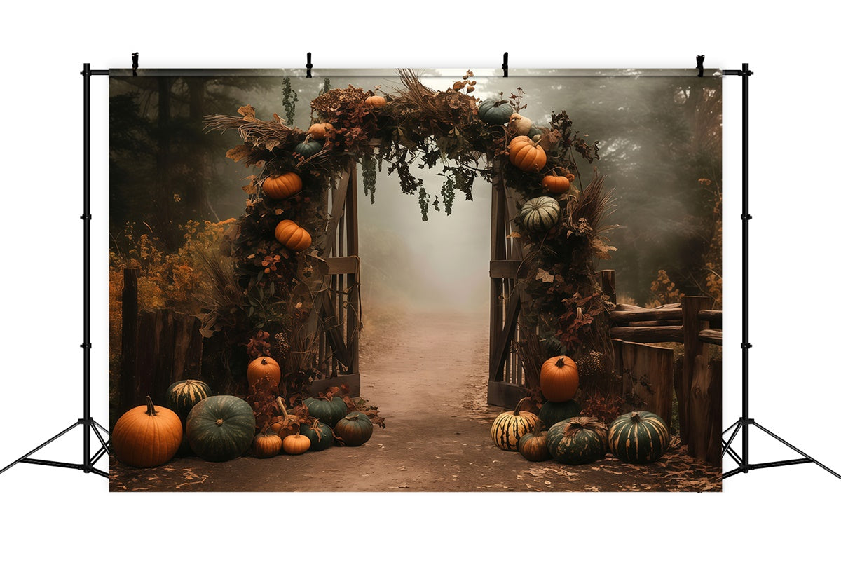 Fall Photo Backdrop Misty Pumpkin Arch Path Backdrop MRR7-128