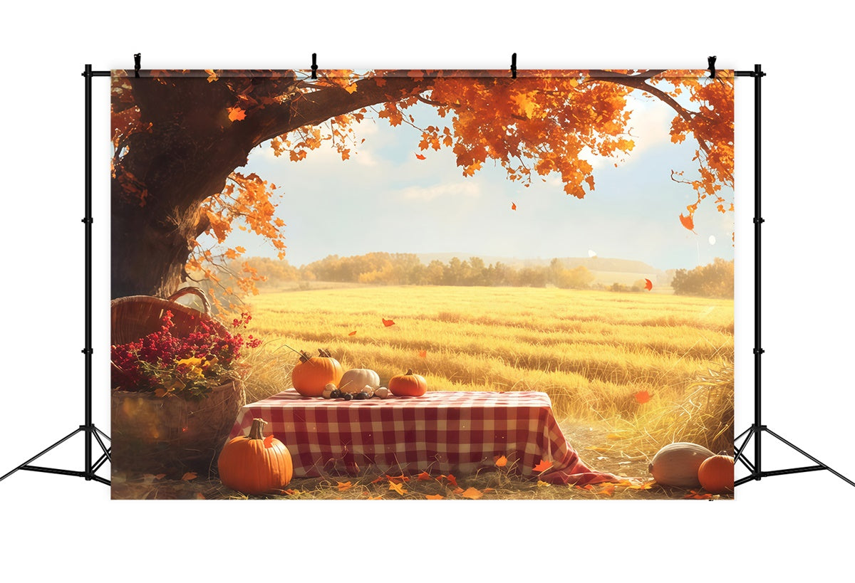 Fall Backdrop Golden Field Pumpkin Picnic Backdrop MRR7-129