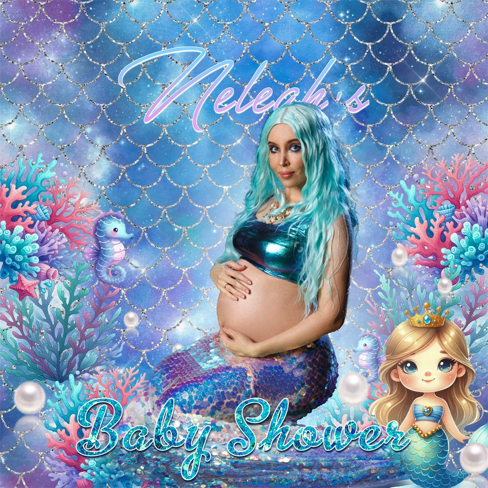 Under The Sea Baby Shower Mermaid Coral Dreams Custom Backdrop MRR7-13