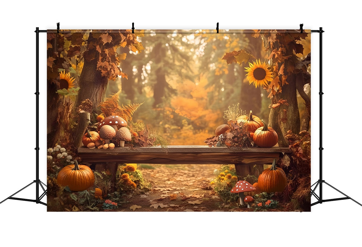 Fall Forest Backdrop Mushroom Pumpkin Bench Backdrop MRR7-130