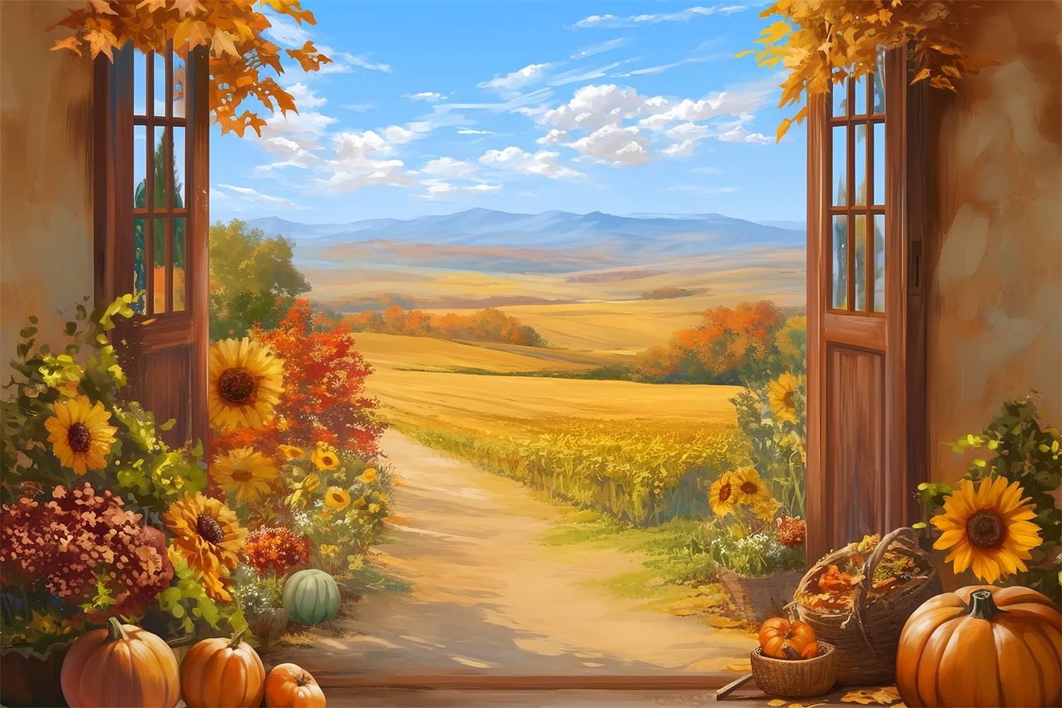 Fall Back Backdrop Fall Backdrops Pumpkin Porch Country Trail Backdrop MRR7-132