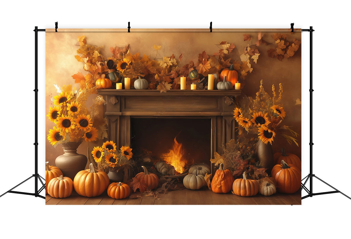Autumn Photo Backdrop Cozy Fireplace Harvest Backdrop MRR7-133