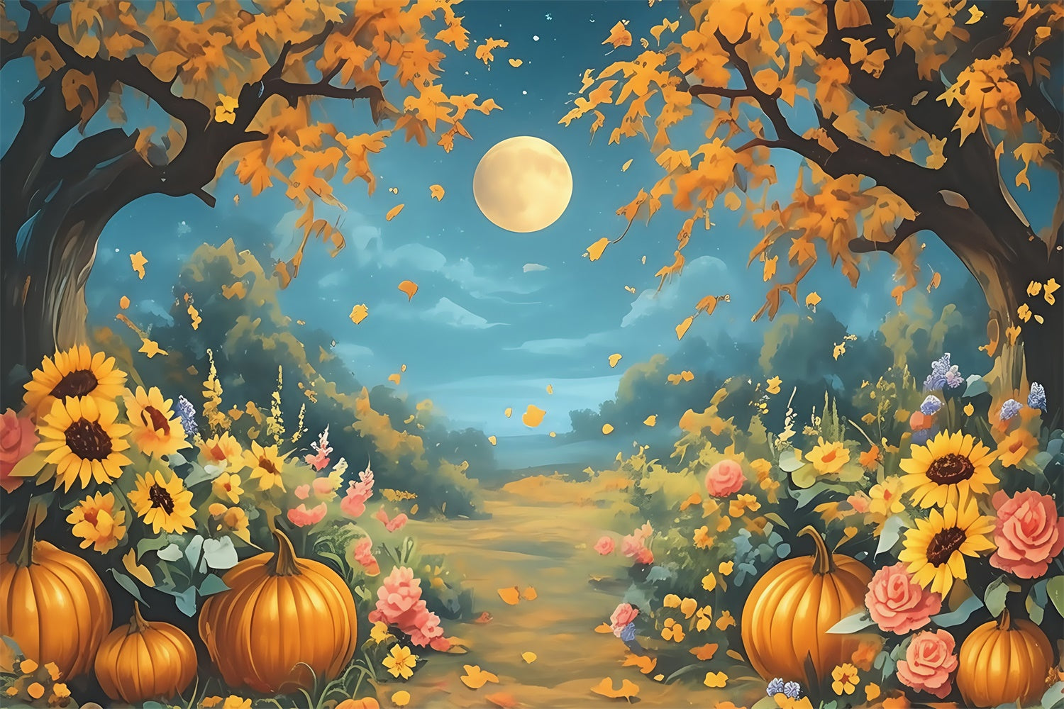 Fall Backdrops Magical Pumpkin Moonlight Backdrop MRR7-134