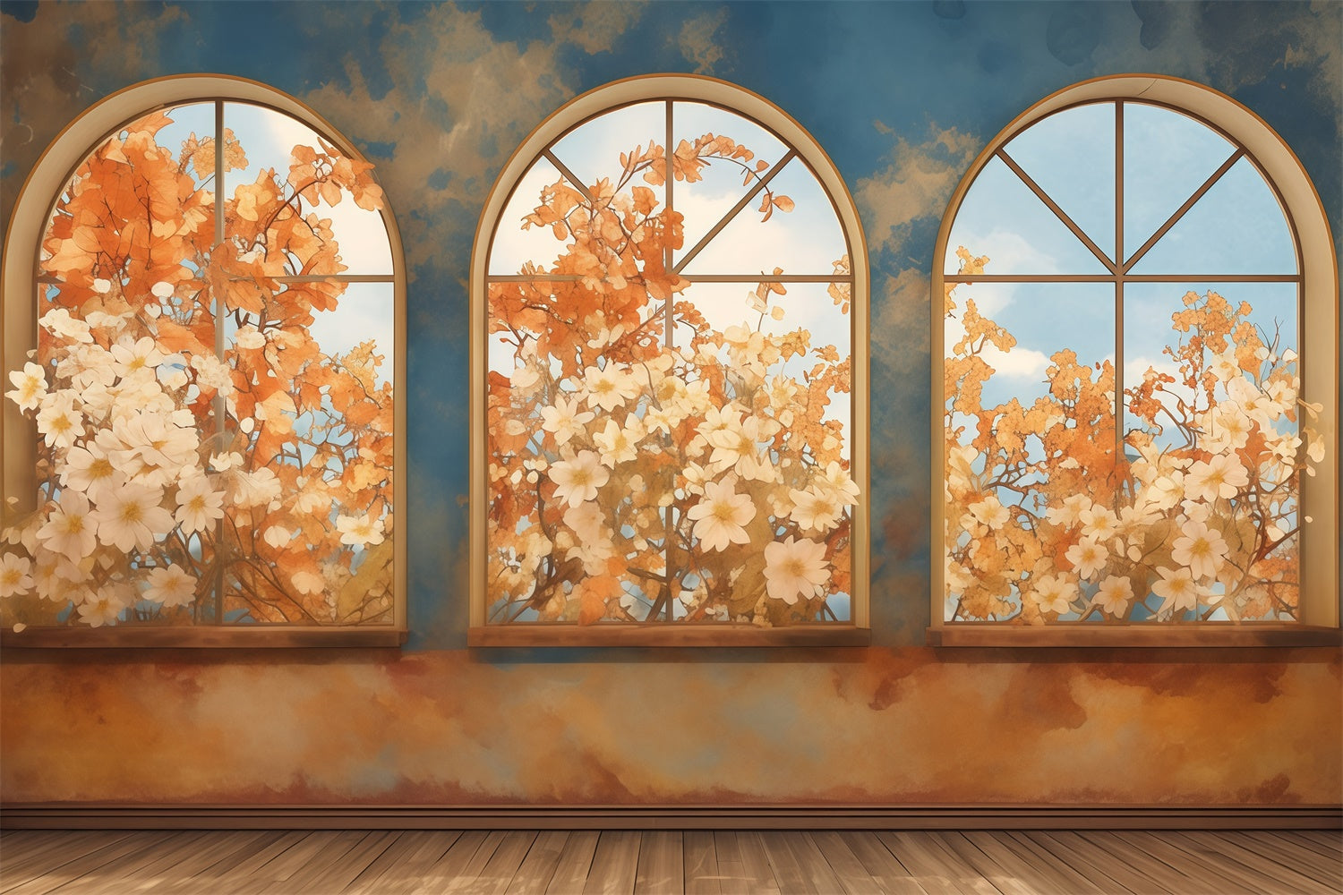 Fall Backdrop Autumn Bloom Arched Window Backdrop MRR7-136