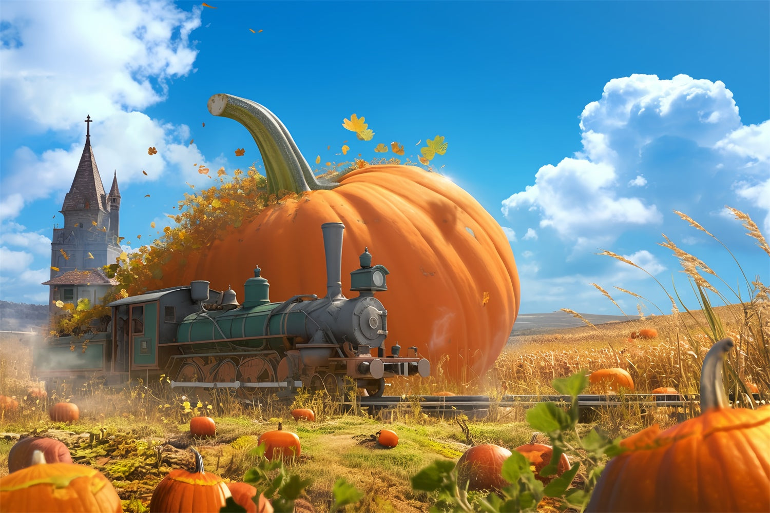 Fall Photo Backdrop Fairytale Harvest Train Backdrop MRR7-138