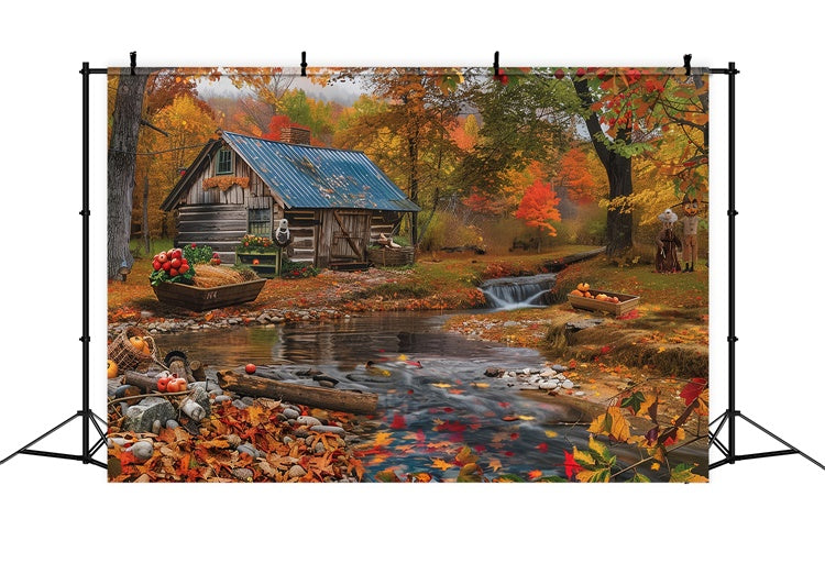 Fall Forest Backdrop Creekside Cabin Woodland Backdrop MRR7-139