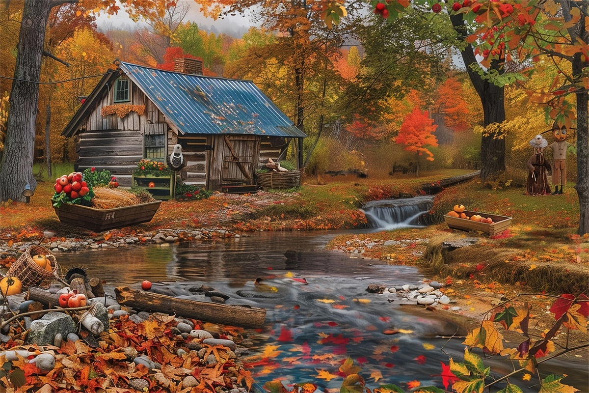 Fall Forest Backdrop Creekside Cabin Woodland Backdrop MRR7-139