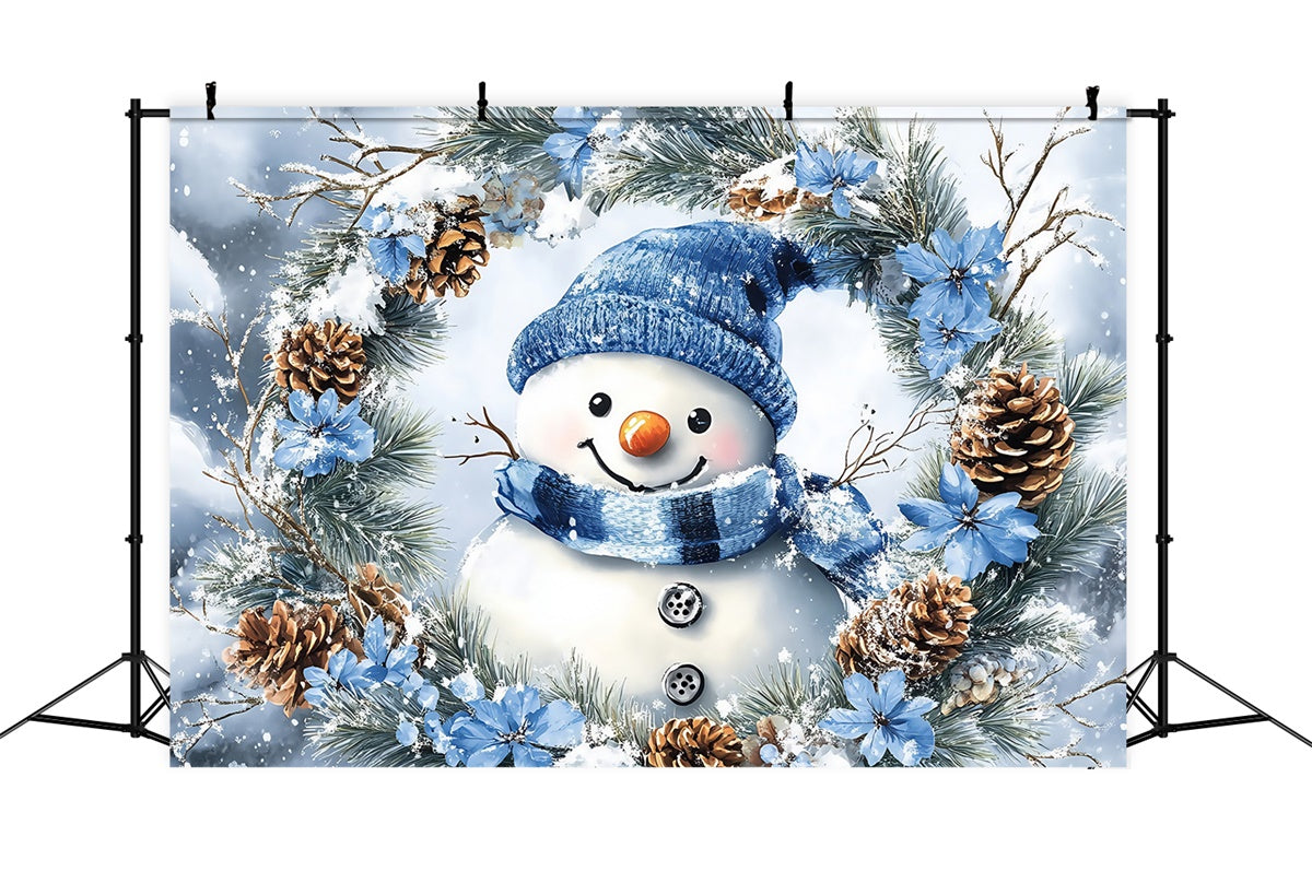 Winter Backdrop Photography Pine Snowman Wreath Backdrop MRR7-147
