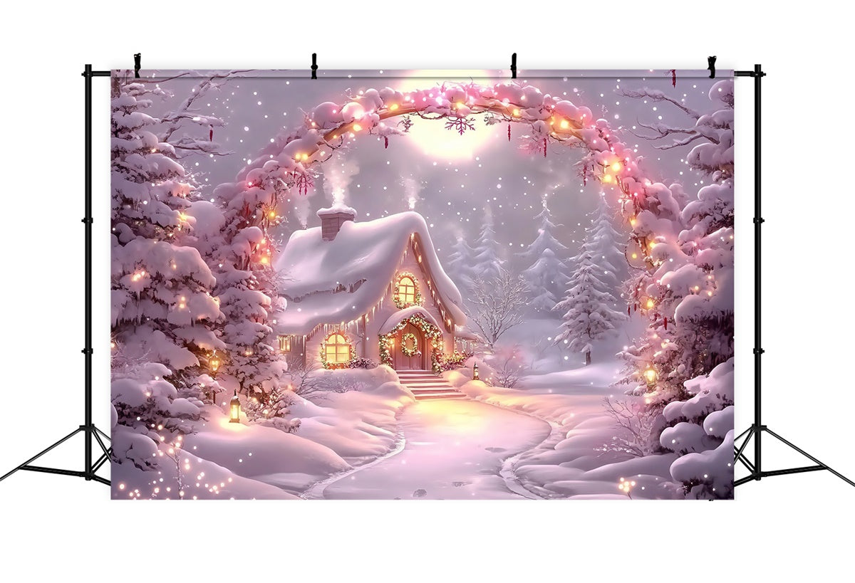Winter Wonderland Backdrop Glow Cabin Lights Backdrop MRR7-149