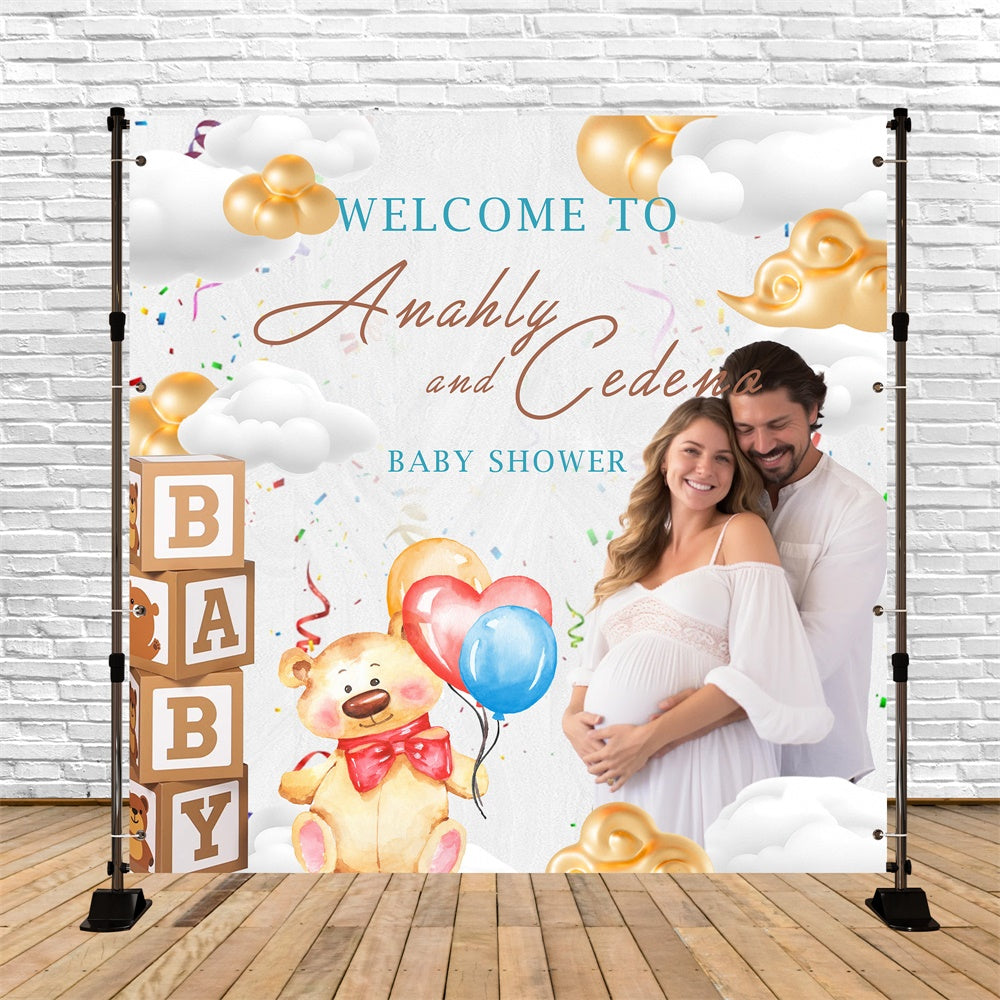 Baby Shower Photo Backdrop Confetti Sky Bear Customized Backdrop MRR7-15