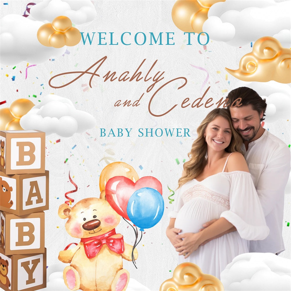 Baby Shower Photo Backdrop Confetti Sky Bear Customized Backdrop MRR7-15