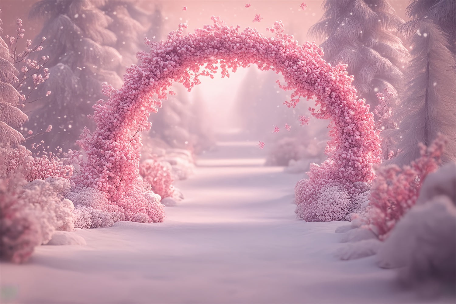 Winter Wonderland Backdrop Pink Blossom Snow Backdrop MRR7-150