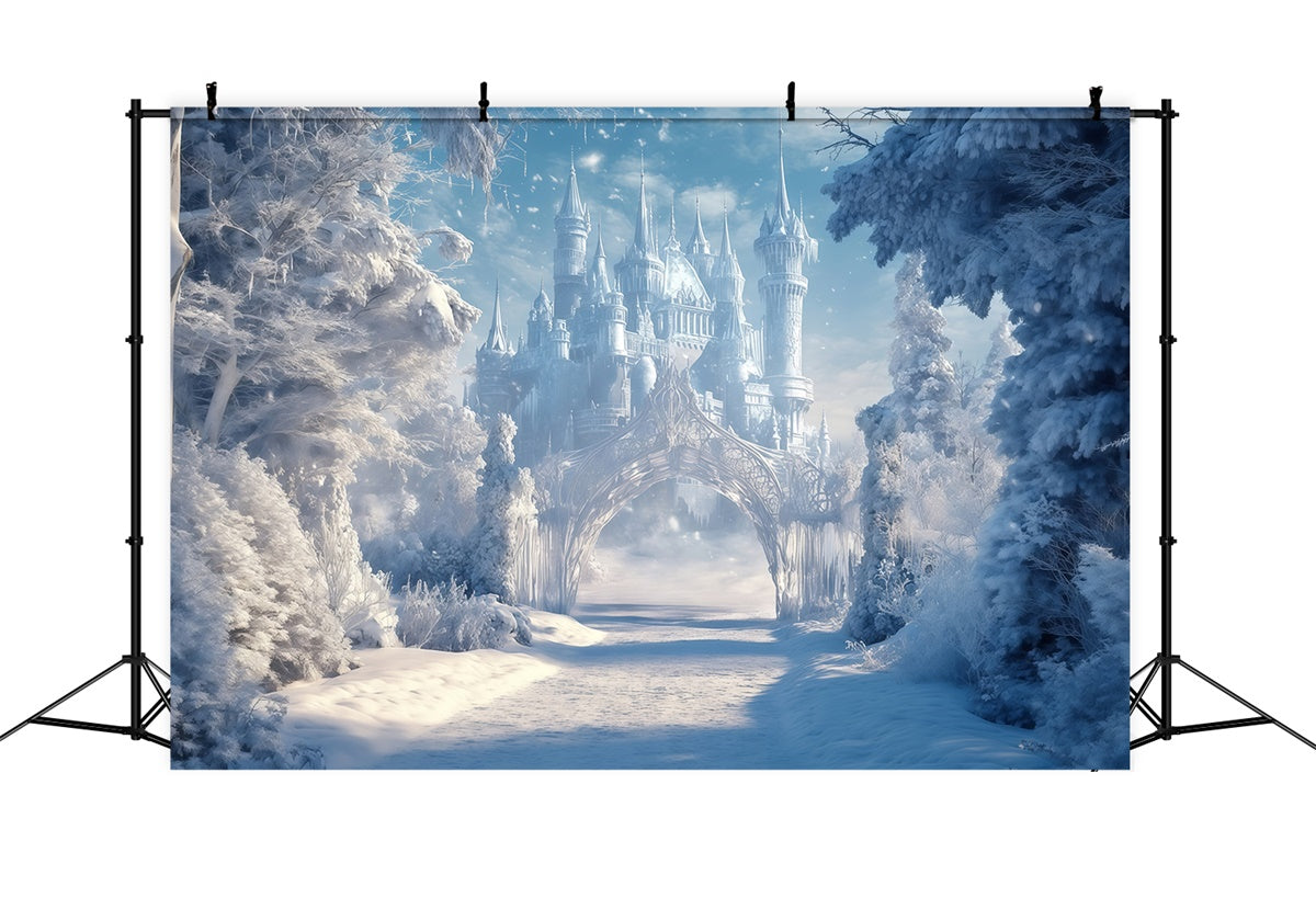 Winter Castle Backdrop Snowy Kingdom Trail Backdrop MRR7-156