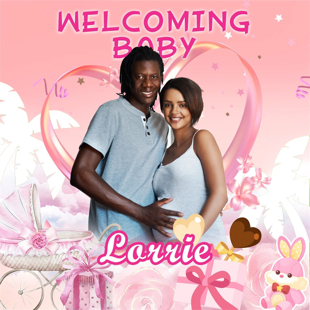 Baby Shower Backdrop Blush Love Welcome Personalized Backdrop MRR7-16