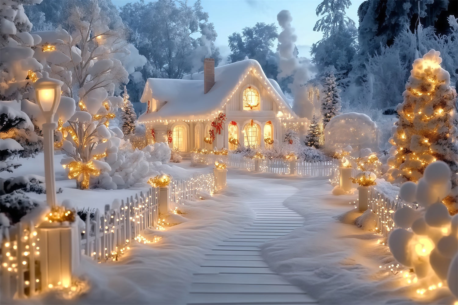 Winter Scene Backdrop Glowing Winter Cottage Backdrop MRR7-161