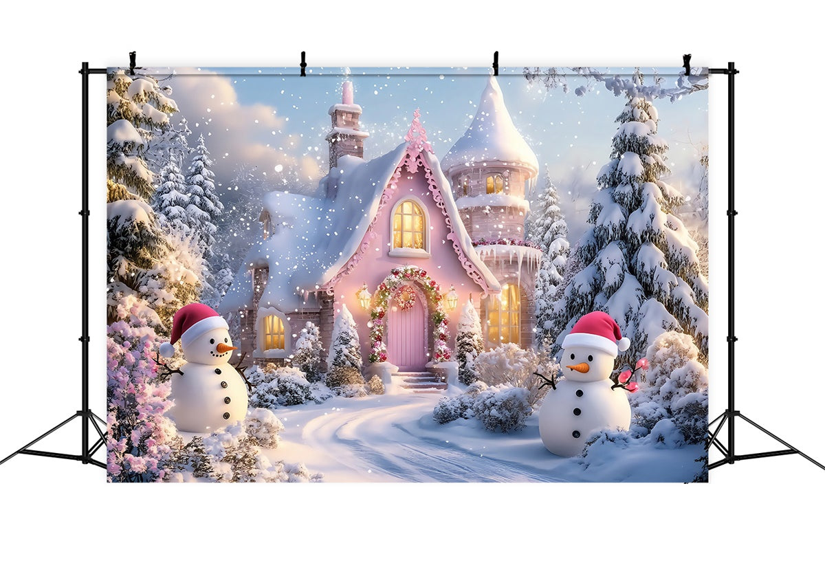 Winter Snow Backdrop Pink Cottage Snow Backdrop MRR7-163