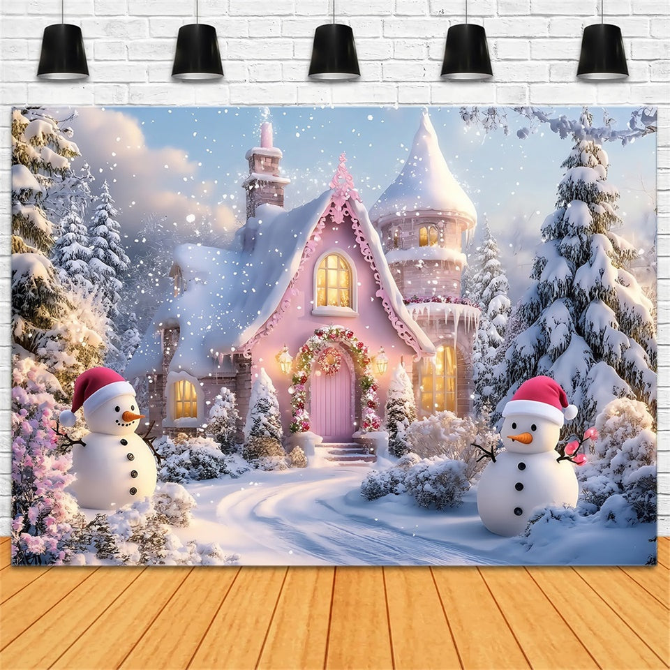 Winter Snow Backdrop Pink Cottage Snow Backdrop MRR7-163
