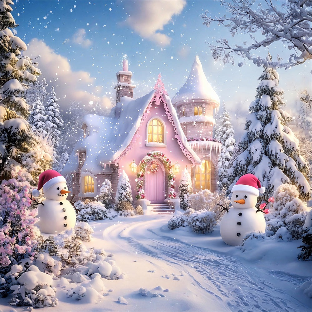 Winter Snow Backdrop Pink Cottage Snow Backdrop MRR7-163