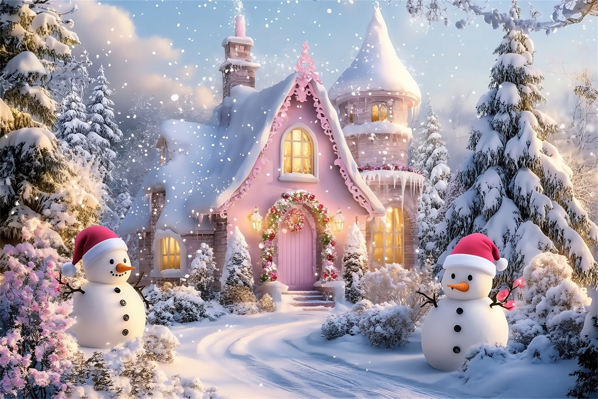 Winter Snow Backdrop Pink Cottage Snow Backdrop MRR7-163