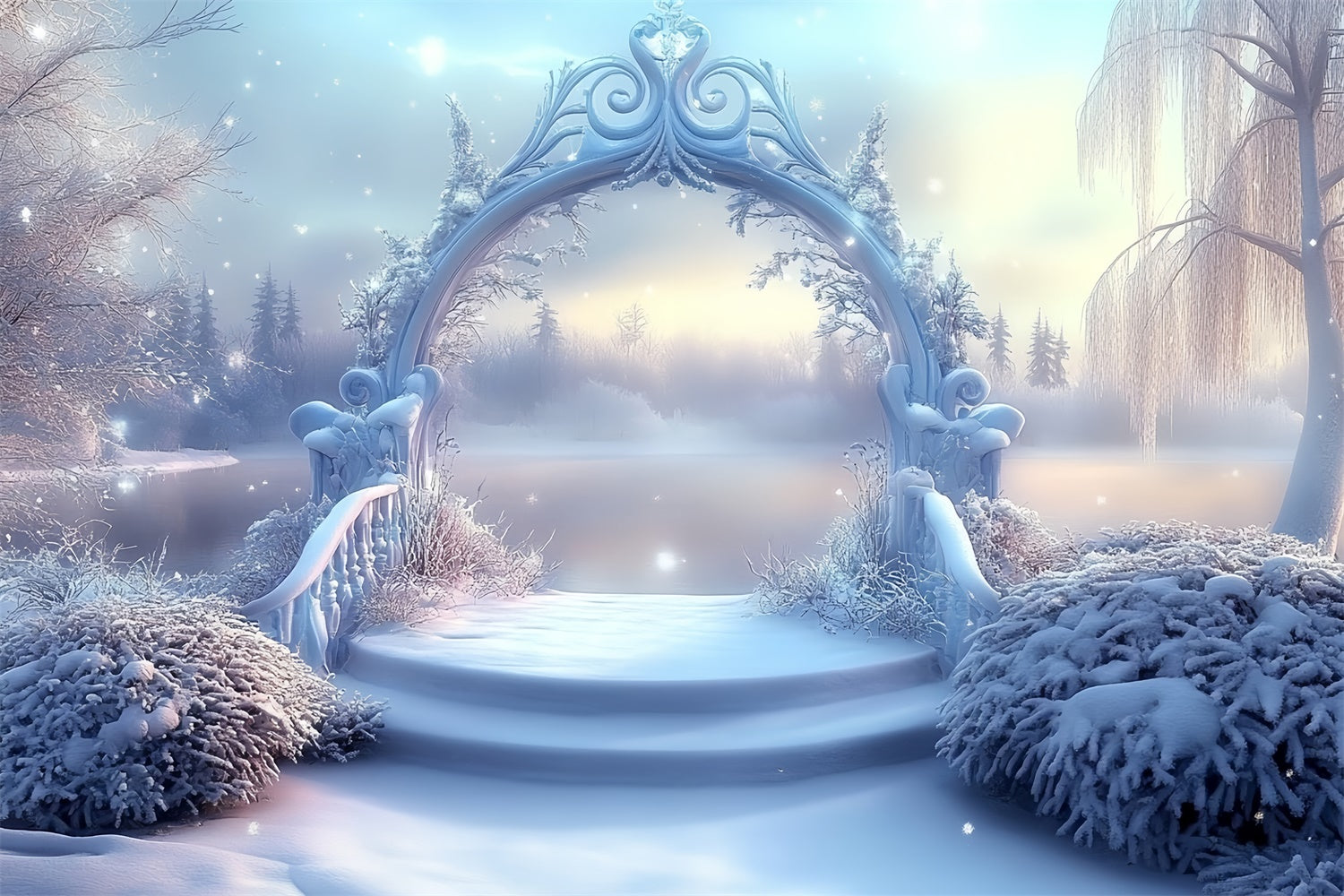 Winter Wonderland Backdrop Twilight Winter Lake Backdrop MRR7-164