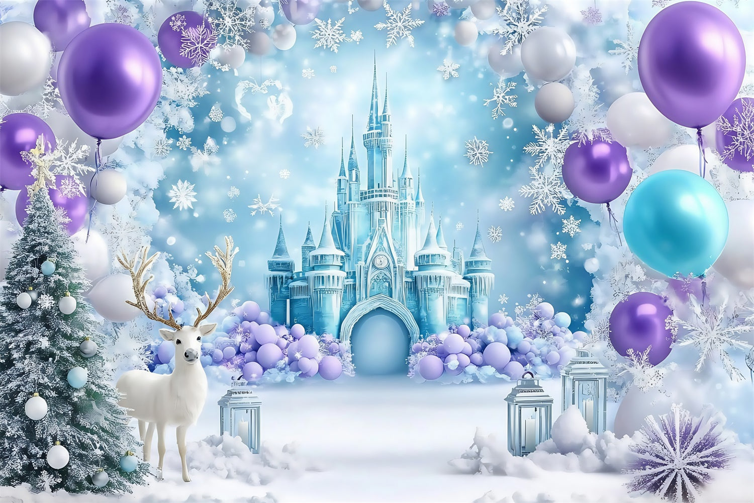 Winter Photo Backdrop Ice Castle Balloon Backdrop MRR7-167