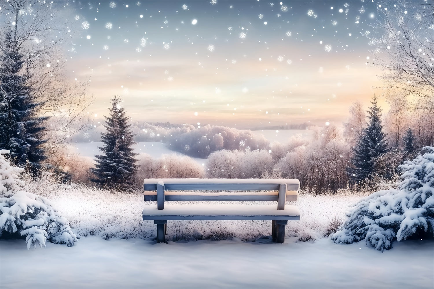 Winter Snow Backdrop Silent Snowfield Sunrise Backdrop MRR7-172