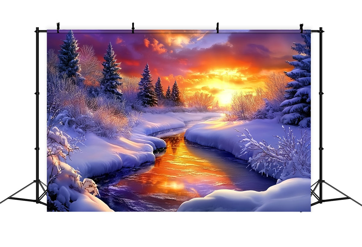 Winter Wonderland Backdrop Sunset Ember Stream Backdrop MRR7-174