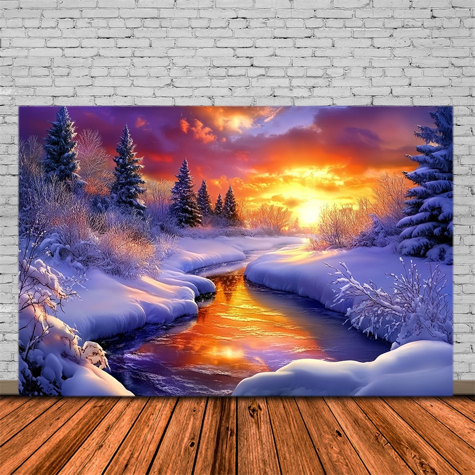 Winter Wonderland Backdrop Sunset Ember Stream Backdrop MRR7-174