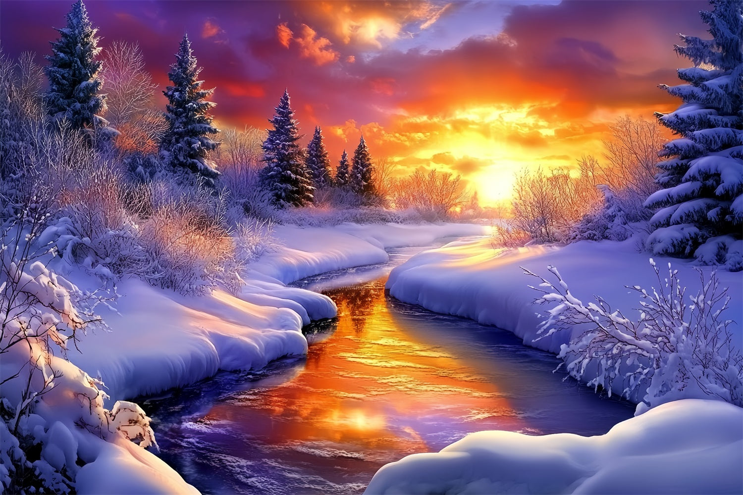 Winter Wonderland Backdrop Sunset Ember Stream Backdrop MRR7-174