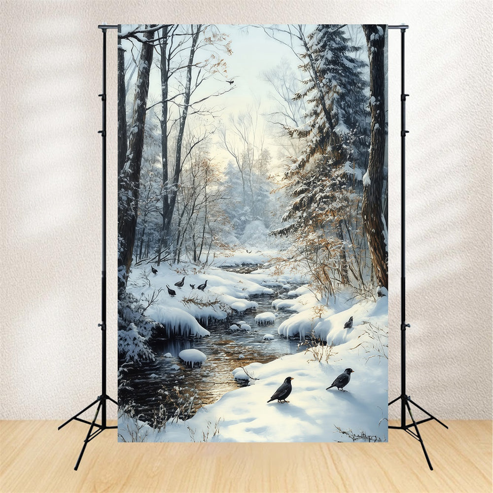 Snow Backdrop Winter Creek Crow Forest Backdrop MRR7-178