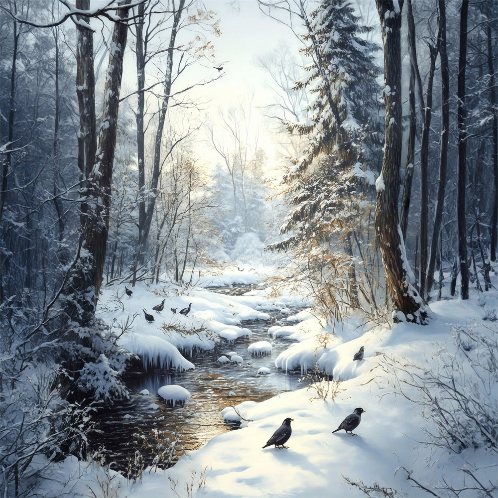 Snow Backdrop Winter Creek Crow Forest Backdrop MRR7-178