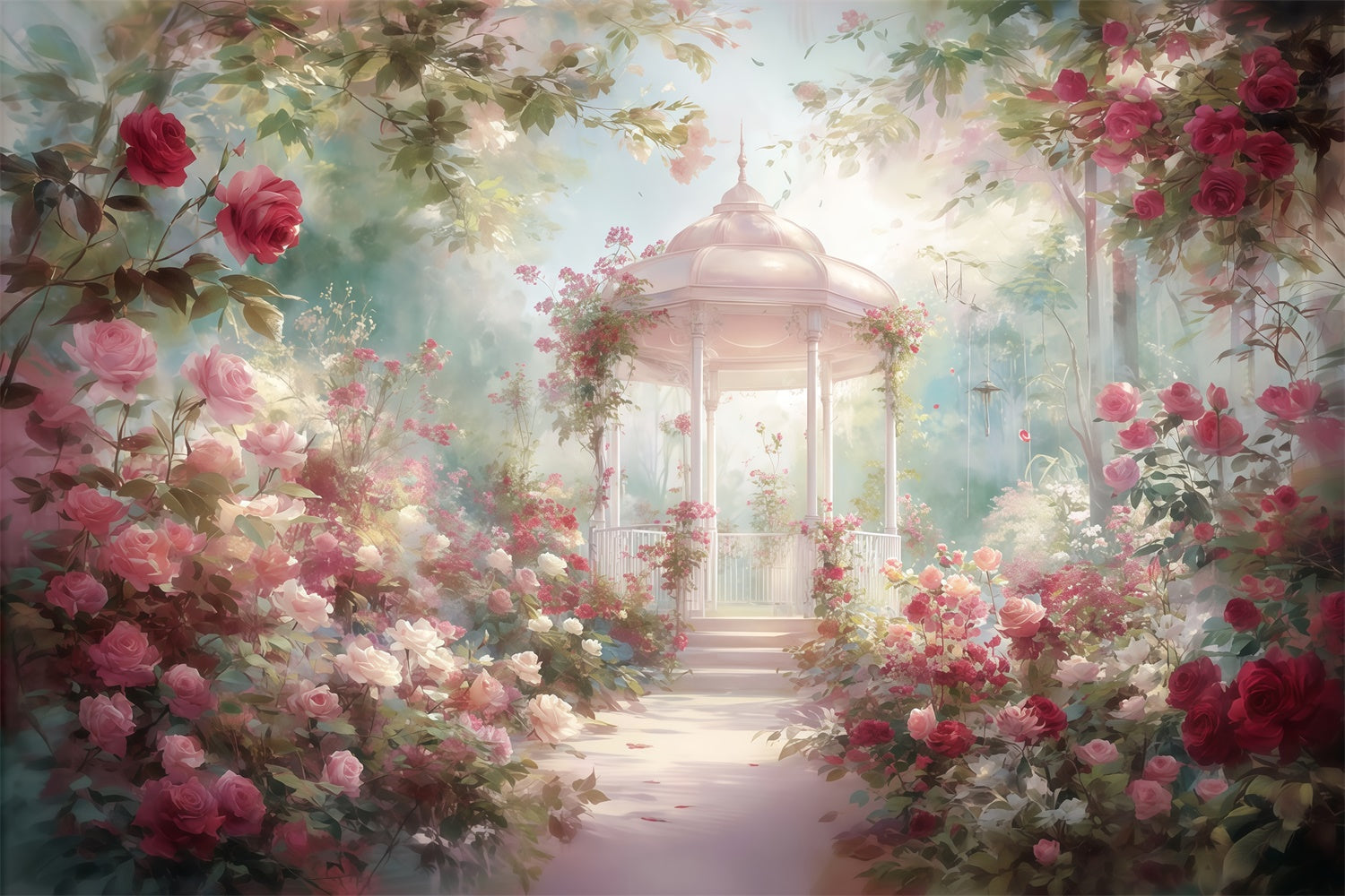 Fine Art Backdrops Rose Gazebo Garden Fabric Backdrop MRR7-181