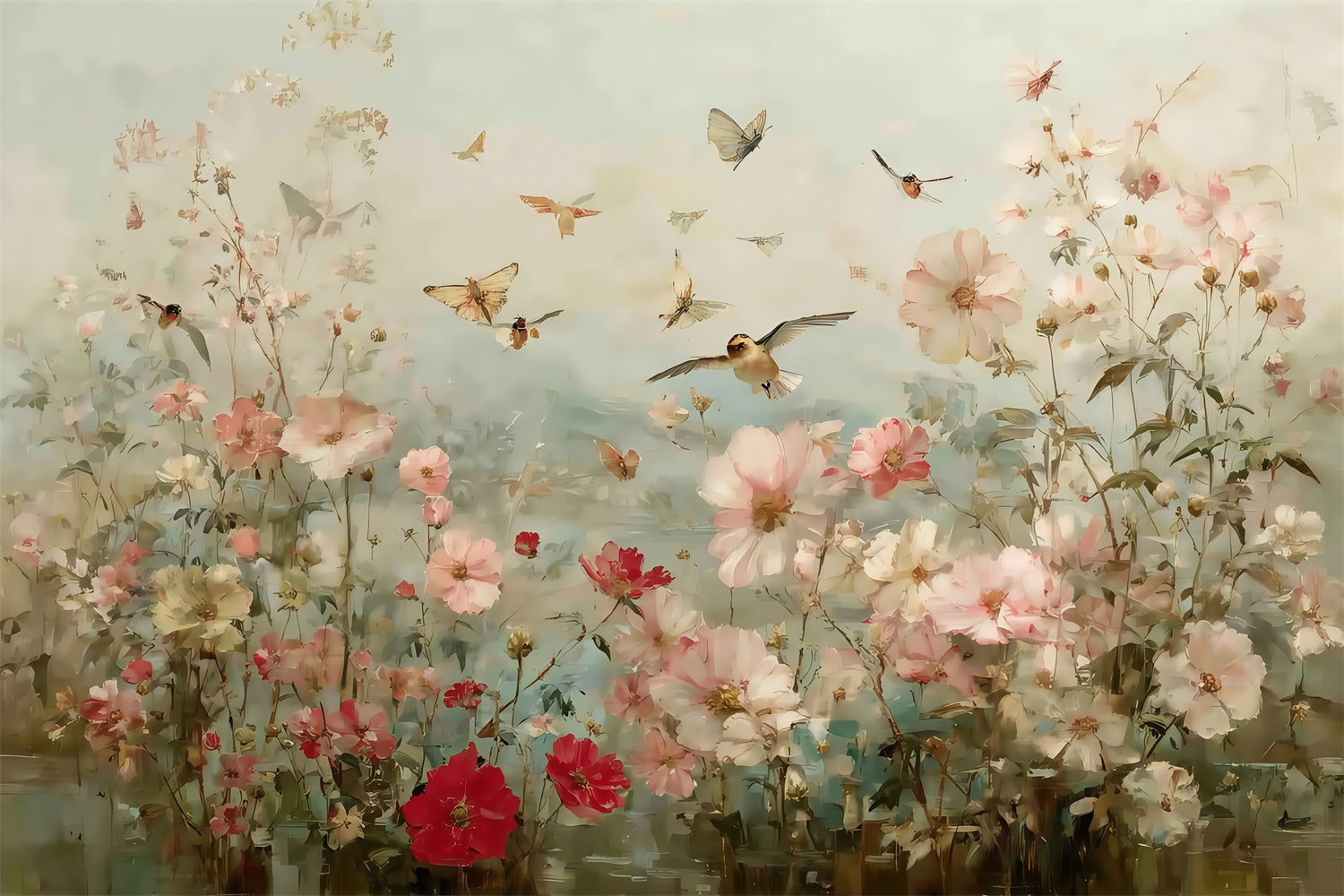 Fine Art Photography Backdrops Serene Blooming Birds Backdrop MRR7-184