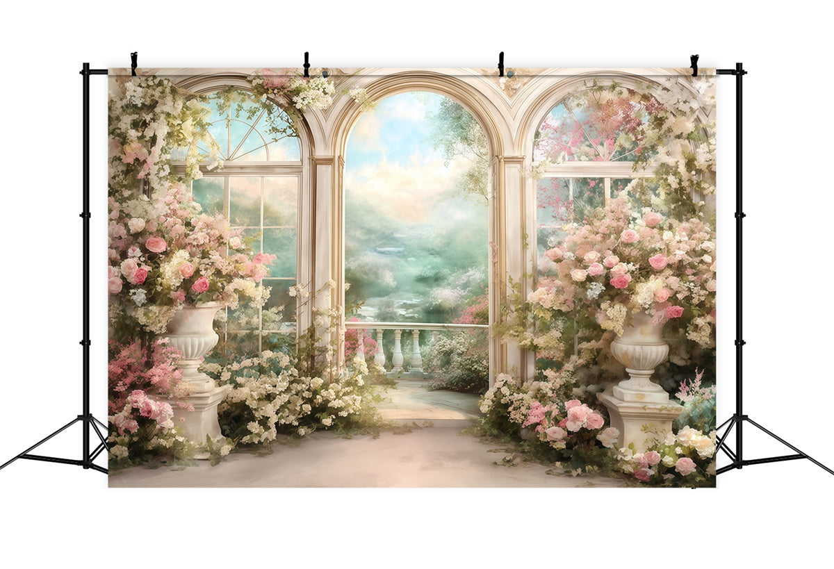 Oil Painting Photography Backdrop Floral Balcony Backdrop MRR7-186